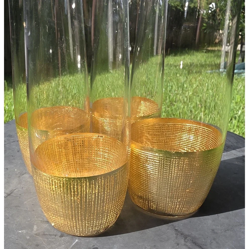 Fitz and Floyd Stemless Champagne Flutes Gold Textured Set of 4